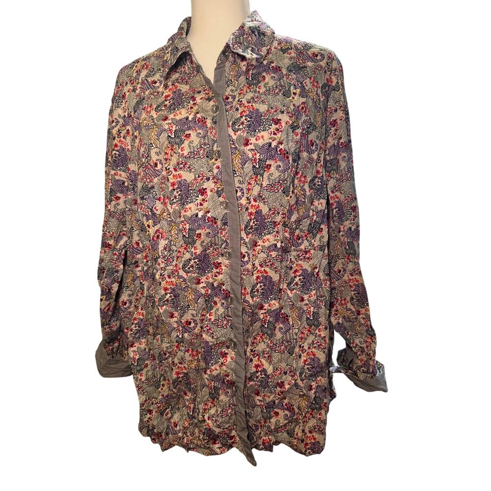 CJ Banks Floral Paisley Button Down Tunic Shirt, Purple Pink, Plus Size 3X